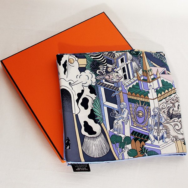 エルメス　ANIMAPOLIS カレ90 003275S NA/BLEU/GRIS/VIEUX RO　箱