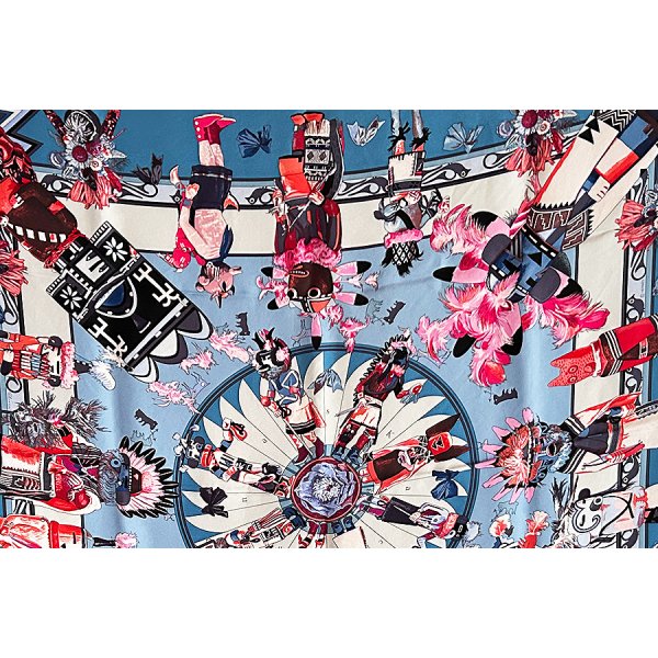 エルメス　KACHINAS カレ ウォッシュ90 071823S RD/BLEU JEAN/ROSE VIF　拡大