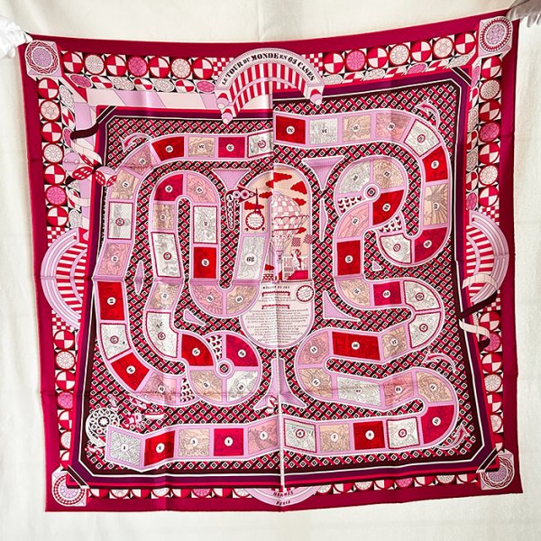 エルメス　LE TOUR DU MONDE EN 63 CASES カレ90 H003177S ピンク