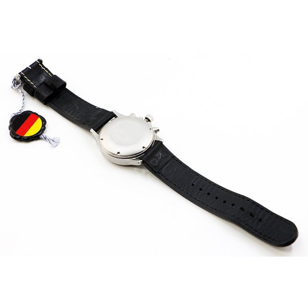 ジン　３５６　ユーロフリーガーII　黒文字盤  黄色針　革ベルト状態　裏面