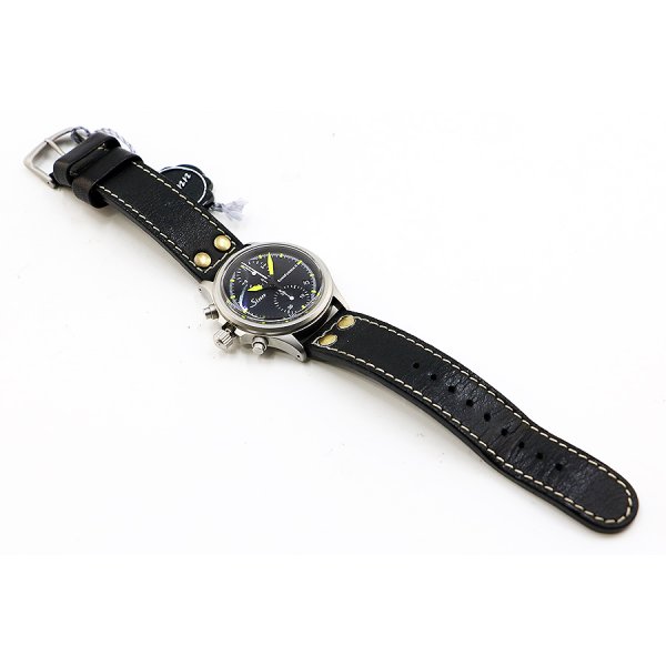 ジン　３５６　ユーロフリーガーII　黒文字盤  黄色針　革ベルト状態　表面