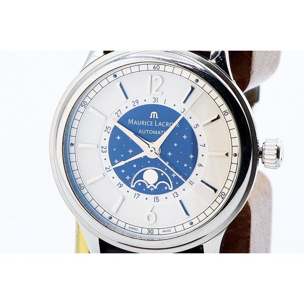 モーリス・ラクロア　レ・クラシック　ムーンフェイス　ＣＬ６１６８　白／紺文字盤　表面拡大