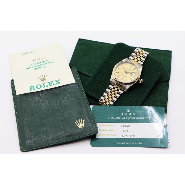 ロレックス　デイトジャスト　１６２３３　シャンパン文字盤  Ｌ番　仮ケース・保証書