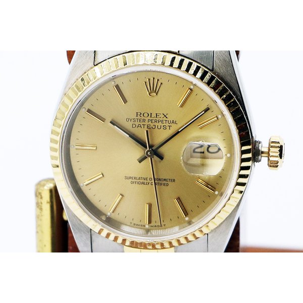 ロレックス　デイトジャスト　１６２３３　シャンパン文字盤  Ｌ番　表面拡大