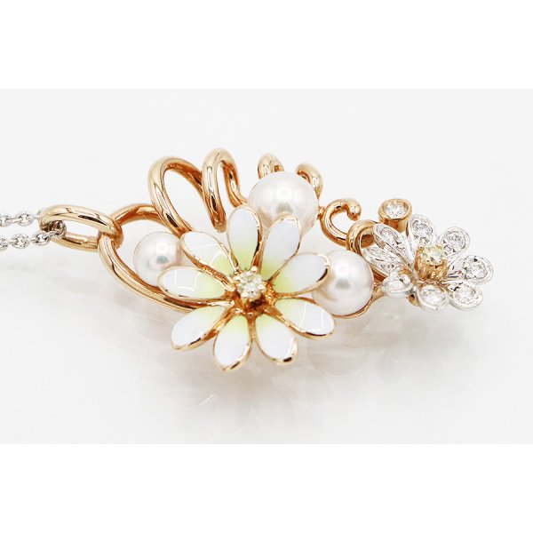 ミキモト　K18WG/PG エナメル パール ダイアイリペンダントネックレス 8.80g　拡大