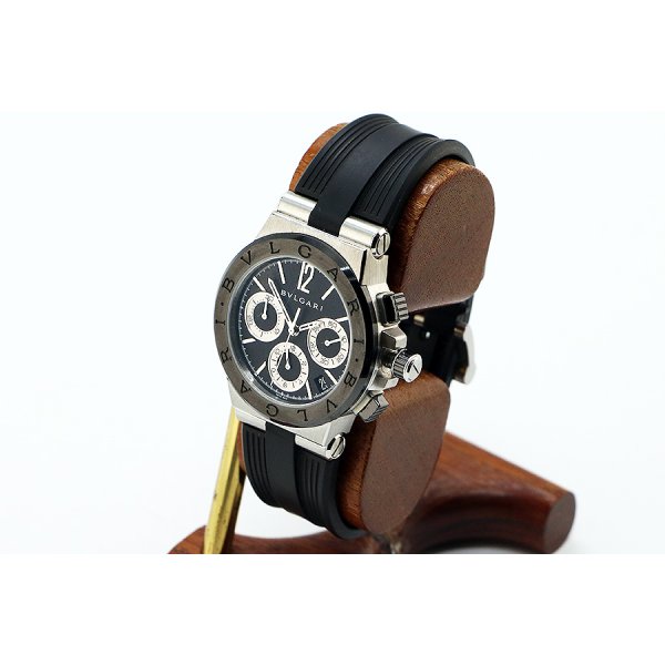 ブルガリ　ディアゴノクロノグラフ　ＤＧ３７ＳＳＣＨ　黒文字盤　サイド