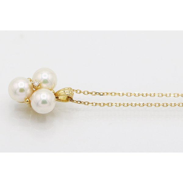 ミキモト　K18 3P パールダイアイリペンダントネックレス 4.10g　サイド