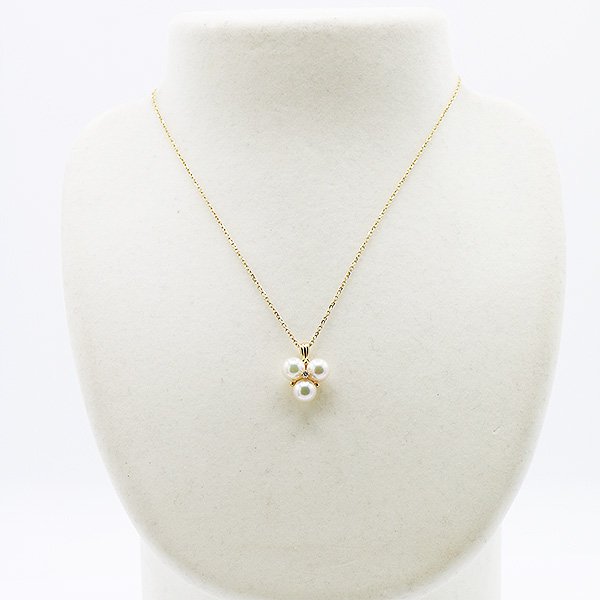 ミキモト　K18 3P パールダイアイリペンダントネックレス 4.10g　装着イメージ