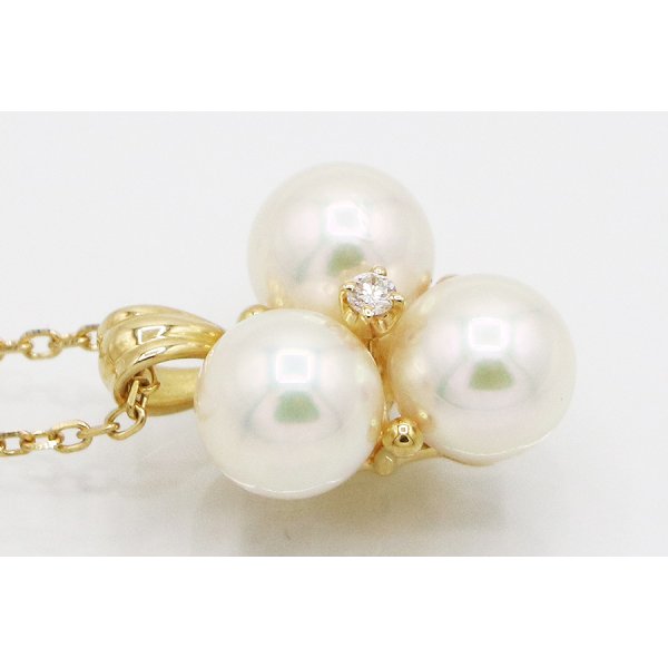 ミキモト　K18 3P パールダイアイリペンダントネックレス 4.10g　拡大