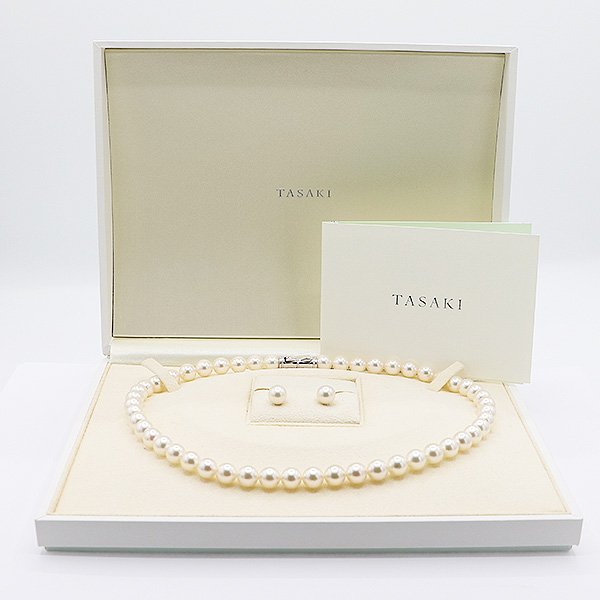 タサキ　SV パールネックレス / K18WGイヤリング セット 8.0-8.5mm　箱