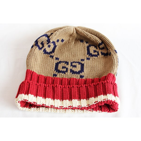 グッチ GGニットキャップ 597636 4G111 ブラウン／レッド　裏面