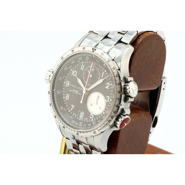 ハミルトン　カーキＥＴＯ　クロノグラフ　Ｈ７７６１２１　黒文字盤　サイド拡大