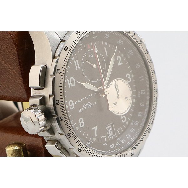 ハミルトン　カーキＥＴＯ　クロノグラフ　Ｈ７７６１２１　黒文字盤　サイド拡大