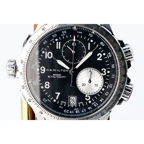 ハミルトン　カーキＥＴＯ　クロノグラフ　Ｈ７７６１２１　黒文字盤　表面拡大