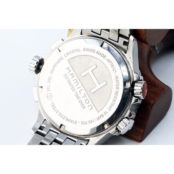 ハミルトン　カーキＥＴＯ　クロノグラフ　Ｈ７７６１２１　黒文字盤　裏面拡大