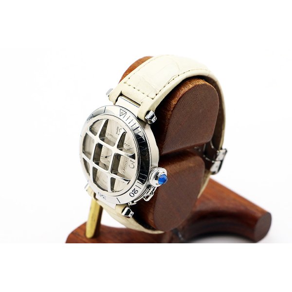 カルティエ　パシャ３８　コンベックスグリッド　Ｗ３１０５９Ｈ３　銀文字盤　革ベルト　サイド
