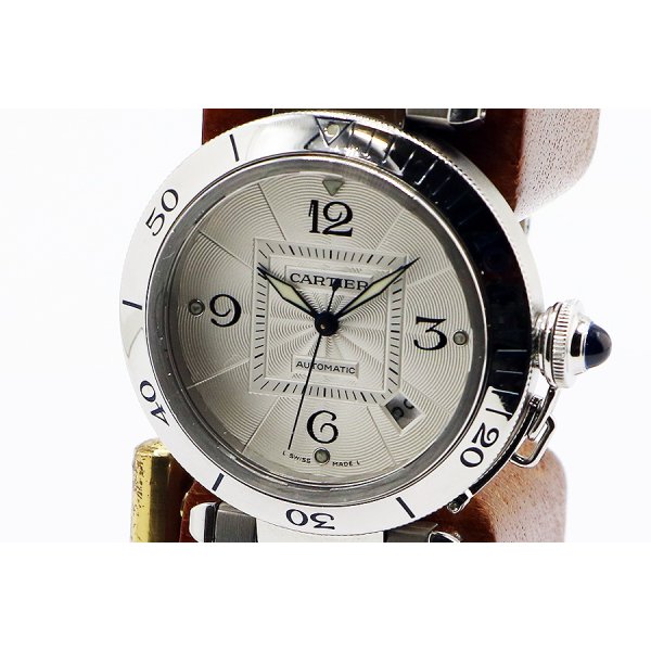 カルティエ　パシャ３８　コンベックスグリッド　Ｗ３１０５９Ｈ３　銀文字盤　サイド拡大　グリッド外した状態