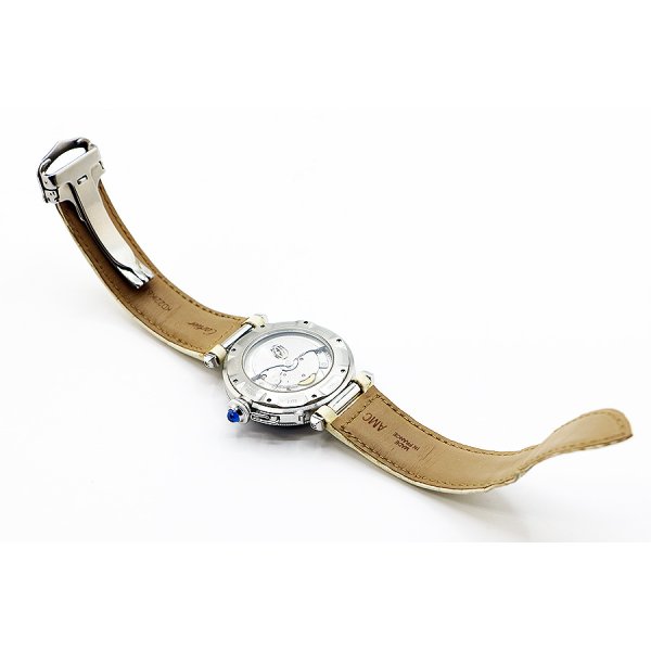 カルティエ　パシャ３８　コンベックスグリッド　Ｗ３１０５９Ｈ３　銀文字盤　革ベルト状態　裏面