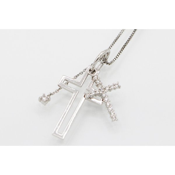 K18WG ダイアイリペンダントネックレス 0.05ct 0.20ct 4.60g