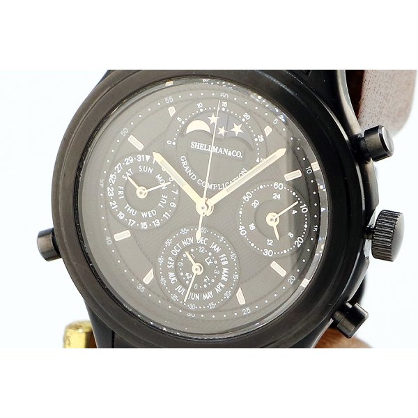 シェルマン　グランドコンプリケーションブラック　黒文字盤　金色ムーンフェイス　表面拡大