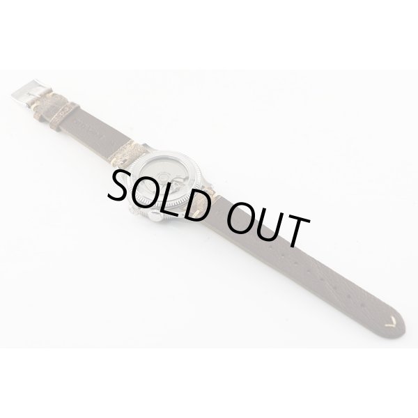 アウトライン　セコンドセッティング　パイロットウォッチ　ＹＫ２０２２２　黒文字盤　革ベルト状態　裏面