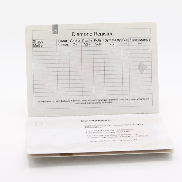 デビアス　PT950/850 ダイアイリペンダントネックレス 1.29ct 6.60g　保証書