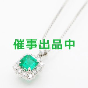 画像: K18WG/PT900 エメラルドダイアイリペンダントネックレス 0.95ct 0.66ct 6.40g
