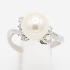 画像: PT900 パールダイアイリリング 9.00mm 0.30ct 5.20g