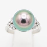 画像: PT900 黒蝶パールダイアイリリング 11.50mm 0.30ct 6.30g
