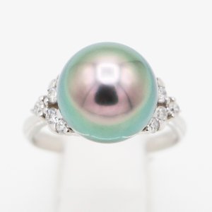 画像: PT900 黒蝶パールダイアイリリング 11.50mm 0.30ct 6.30g
