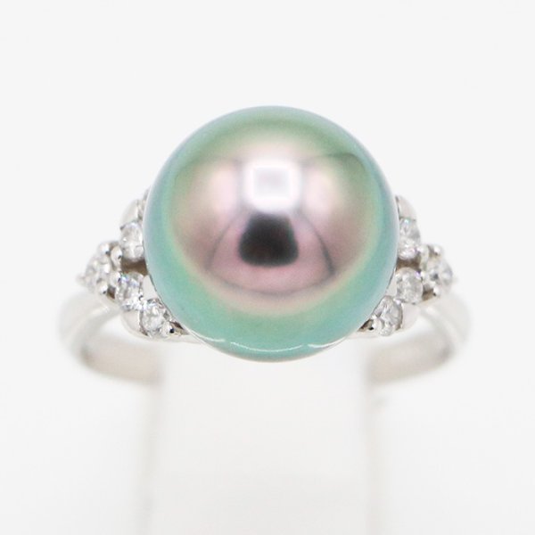 PT900 黒蝶パールダイアイリリング 11.50mm 0.30ct 6.30g
