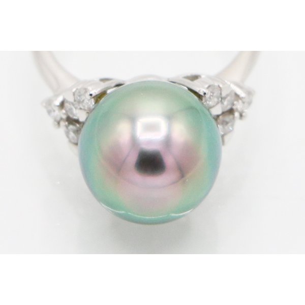 PT900 黒蝶パールダイアイリリング 11.50mm 0.30ct 6.30g　拡大