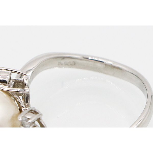PT900 パールダイアイリリング 9.00mm 0.30ct 5.20g　刻印