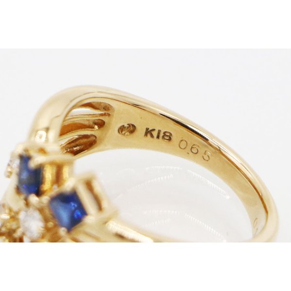 タサキ　K18 サファイアダイアイリリング 0.65ct 0.18ct 5.70g　刻印