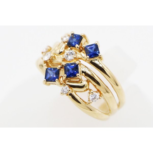 タサキ　K18 サファイアダイアイリリング 0.65ct 0.18ct 5.70g　サイド