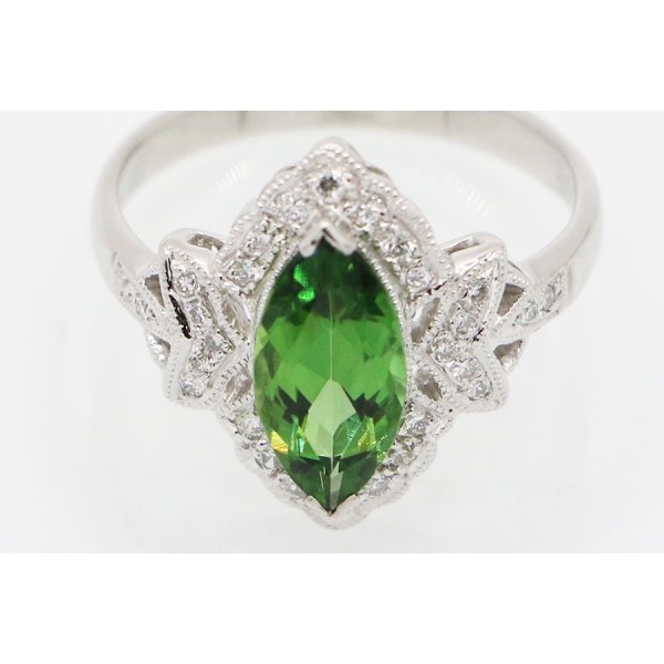 PT900 クロムトルマリンダイアイリリング 1.46ct 0.22ct 5.20g　拡大