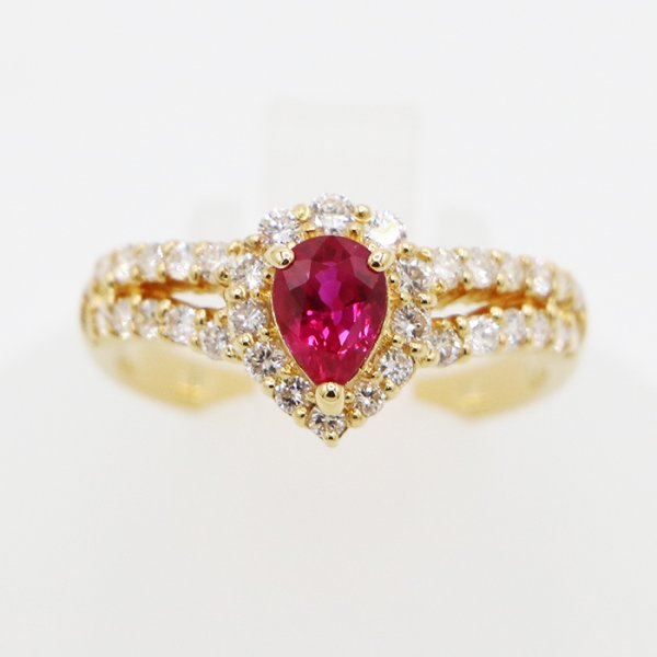 K18 ルビーダイアイリリング 0.74ct 0.60ct 4.10g