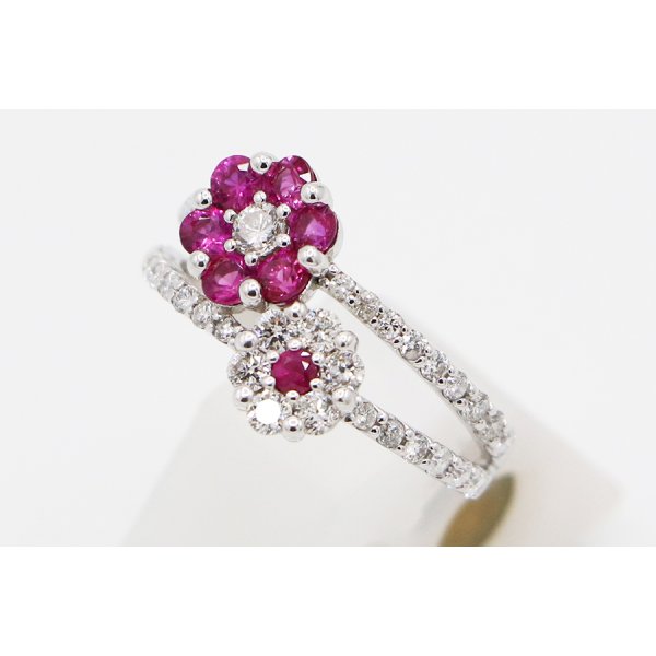 K18WG ルビーダイアイリリング 0.57ct 0.65ct 3.60g　サイド
