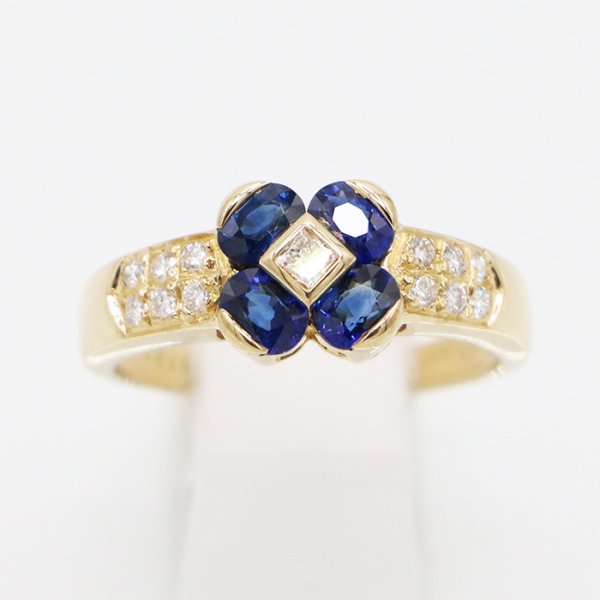 K18 サファイアダイアイリリング 1.13ct 0.20ct 4.70g