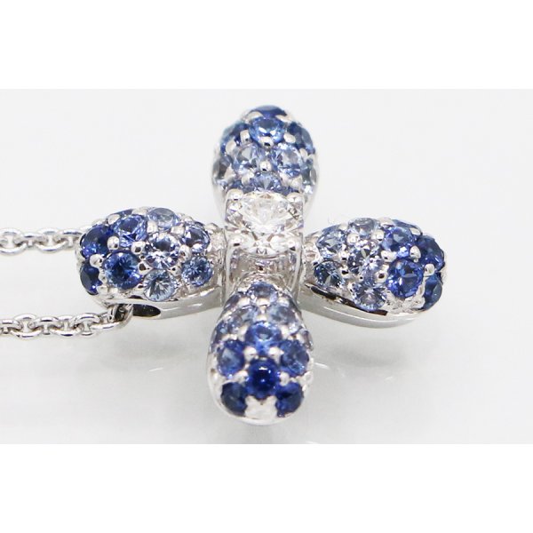 ミキモト　K18WG サファイアダイアイリペンダントネックレス 0.13ct 5.10g　表面拡大